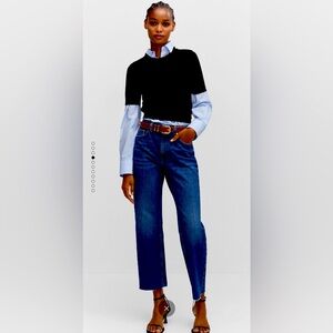 Mango Straight Fit Cropped Jeans - Dark Blue